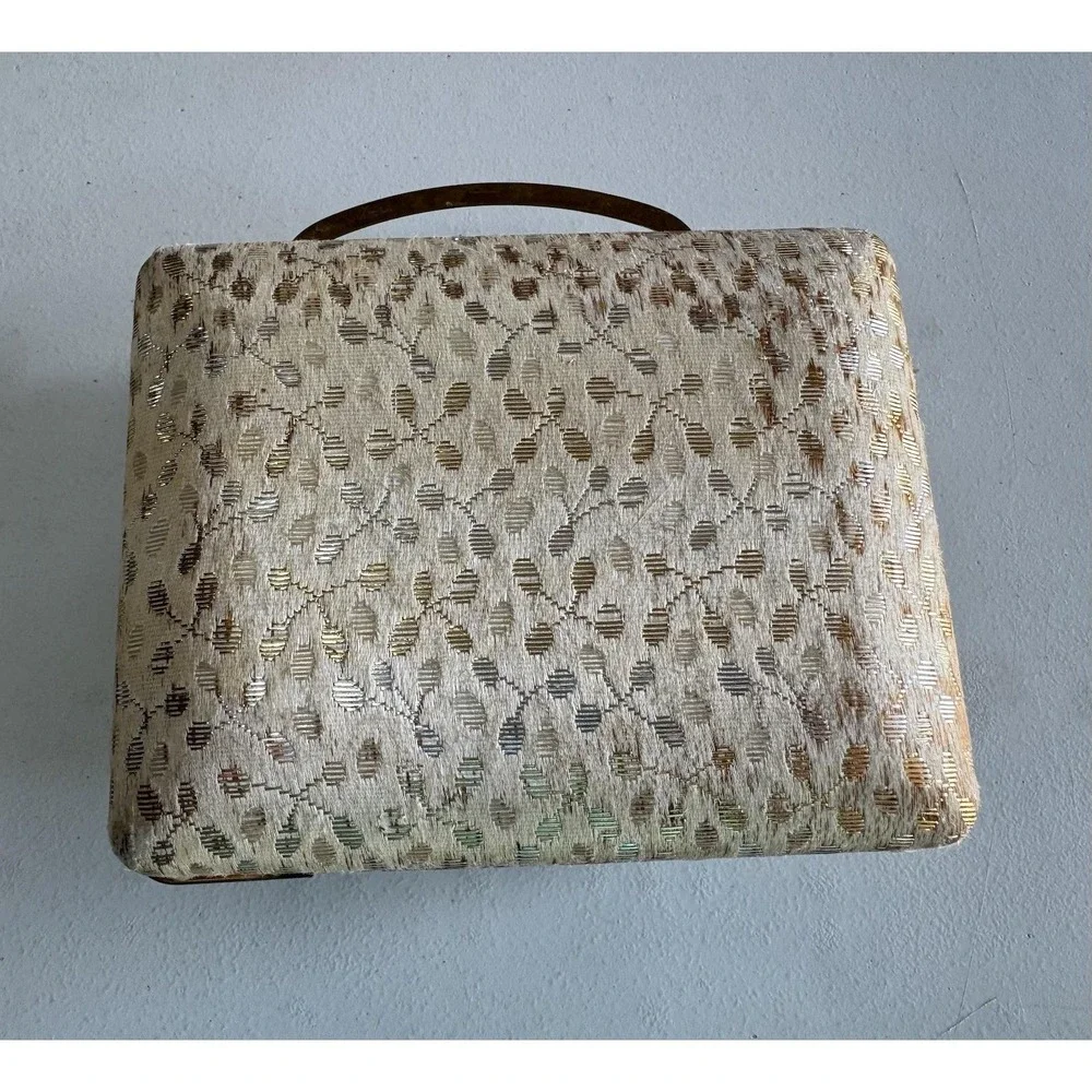 Vtg Phinney-Walker German Rhinestone Purse Jewelry Box Working Alarm Clock TubX
